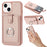 For iPhone 15 Plus / 14 Plus Case Drawing Type Card Slots Litchi Texture Leather Back Cover with Ring Kickstand - Rose Gold - 1