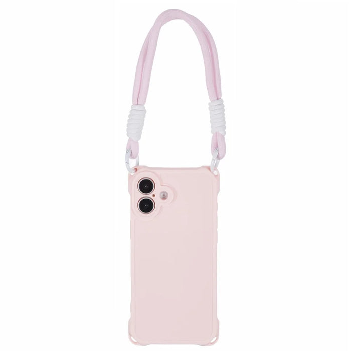 For iPhone 16 Case Reinforced Corner Shockproof TPU Phone Cover with Wrist Strap - Pink - 3