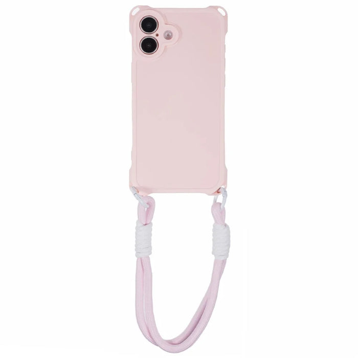 For iPhone 16 Case Reinforced Corner Shockproof TPU Phone Cover with Wrist Strap - Pink - 4