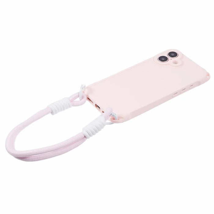 For iPhone 16 Case Reinforced Corner Shockproof TPU Phone Cover with Wrist Strap - Pink - 5