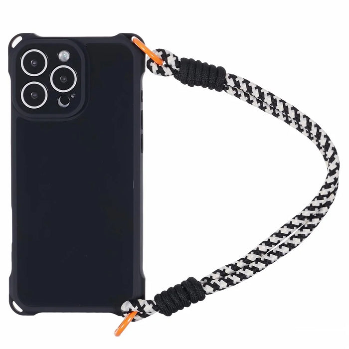 For iPhone 16 Pro Case Reinforced Corner Shockproof TPU Phone Cover with Wrist Strap - Black - 1
