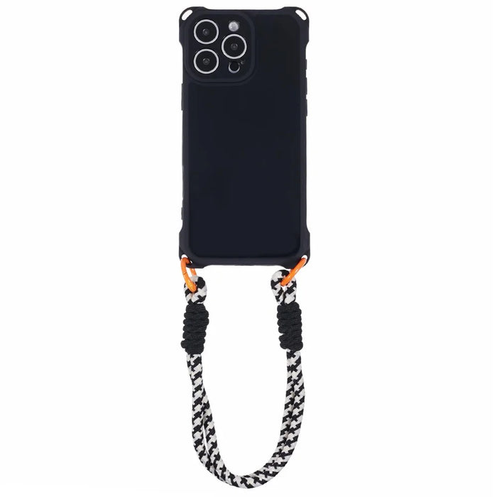 For iPhone 16 Pro Case Reinforced Corner Shockproof TPU Phone Cover with Wrist Strap - Black - 4