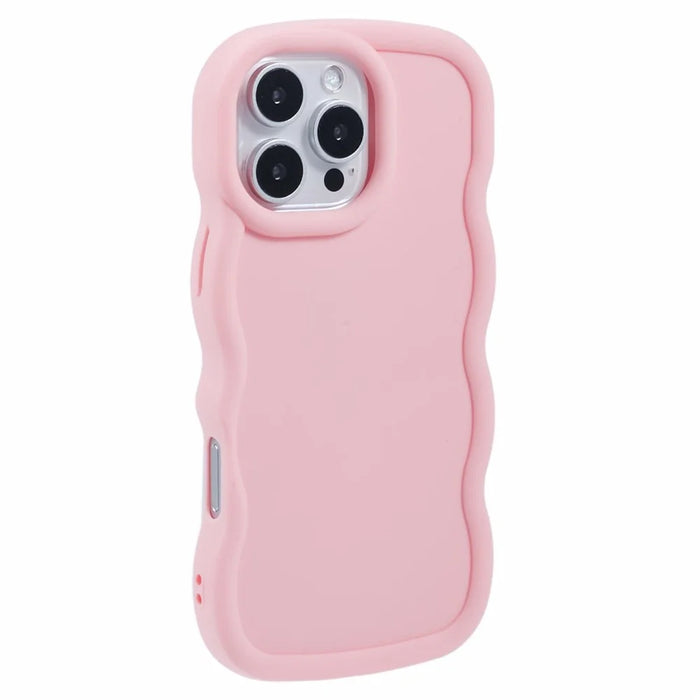 XL Series For iPhone 16 Pro Case TPU Protective Phone Cover Unique Curly Wave Frame - Pink - 1