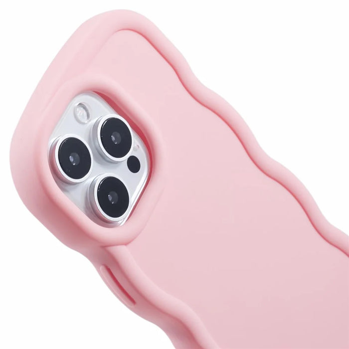 XL Series For iPhone 16 Pro Case TPU Protective Phone Cover Unique Curly Wave Frame - Pink - 6
