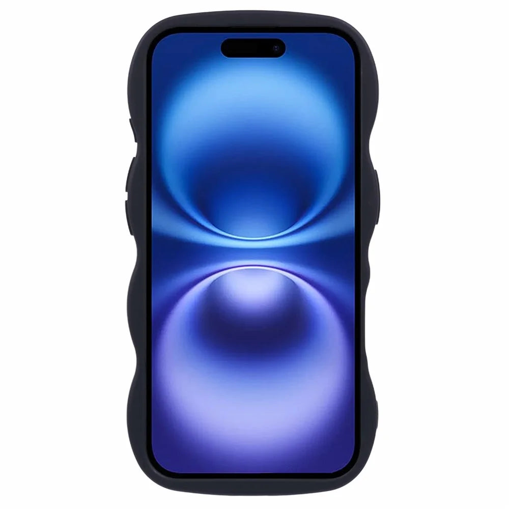 XL Series For iPhone 16 Case TPU Protective Phone Cover Unique Curly Wave Frame - Black - 2