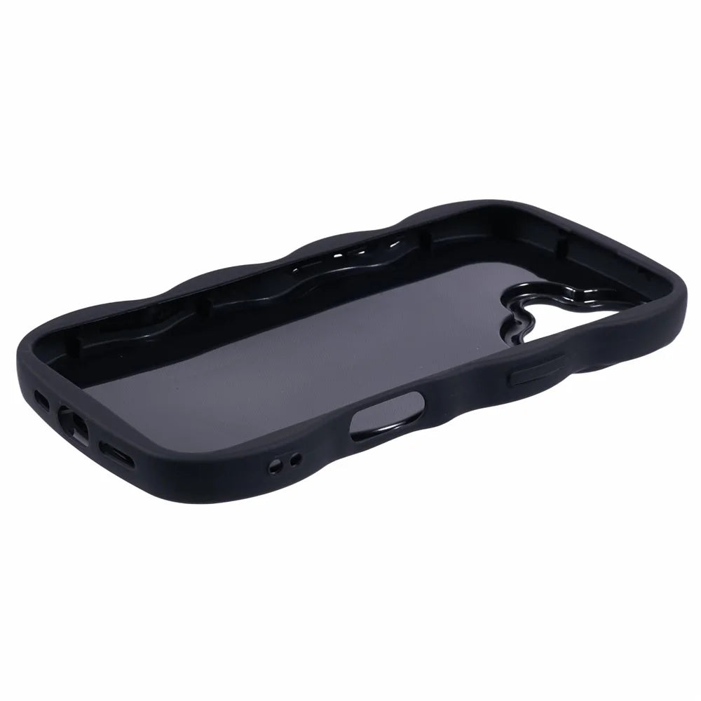 XL Series For iPhone 16 Case TPU Protective Phone Cover Unique Curly Wave Frame - Black - 4