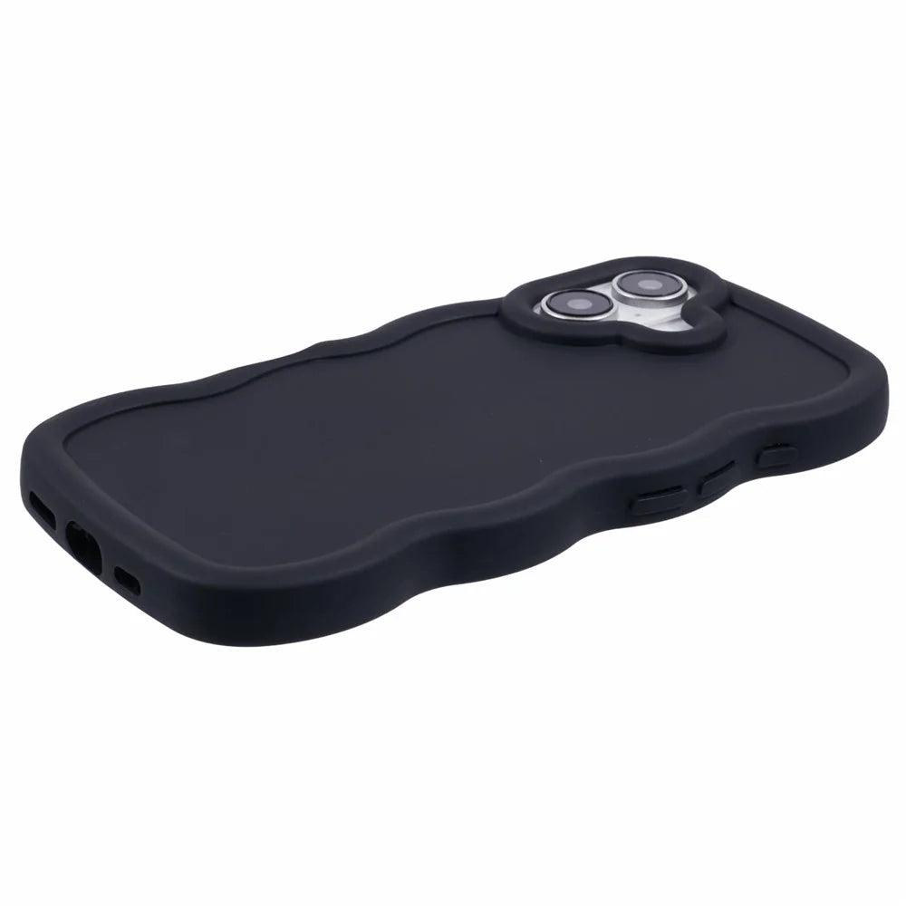 XL Series For iPhone 16 Case TPU Protective Phone Cover Unique Curly Wave Frame - Black - 5