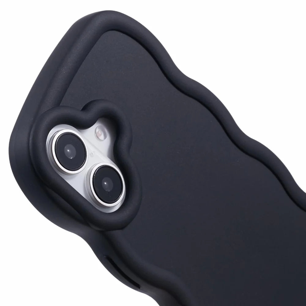 XL Series For iPhone 16 Case TPU Protective Phone Cover Unique Curly Wave Frame - Black - 6