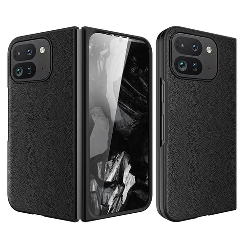 For Google Pixel Fold 2 Case Litchi Texture Leather+PC Phone Cover with Tempered Glass Film - Black - 1
