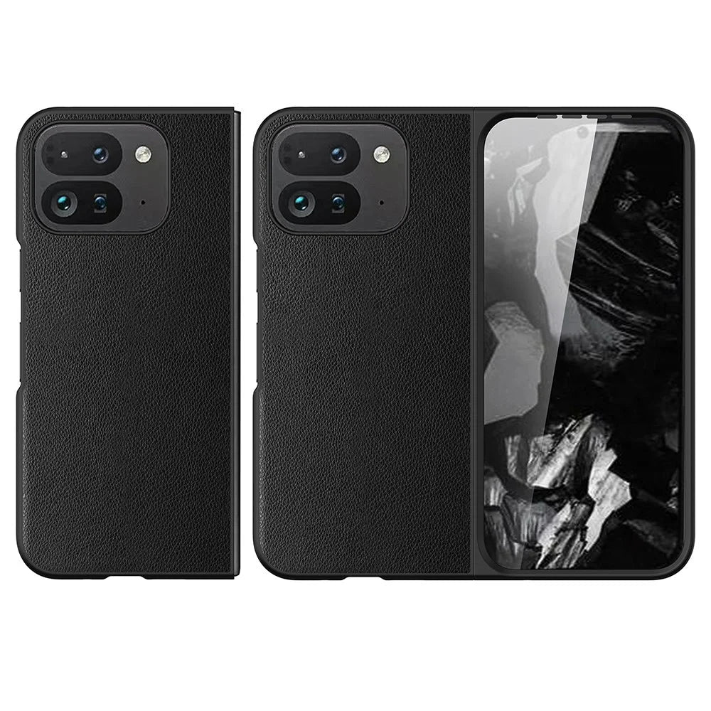 For Google Pixel Fold 2 Case Litchi Texture Leather+PC Phone Cover with Tempered Glass Film - Black - 2