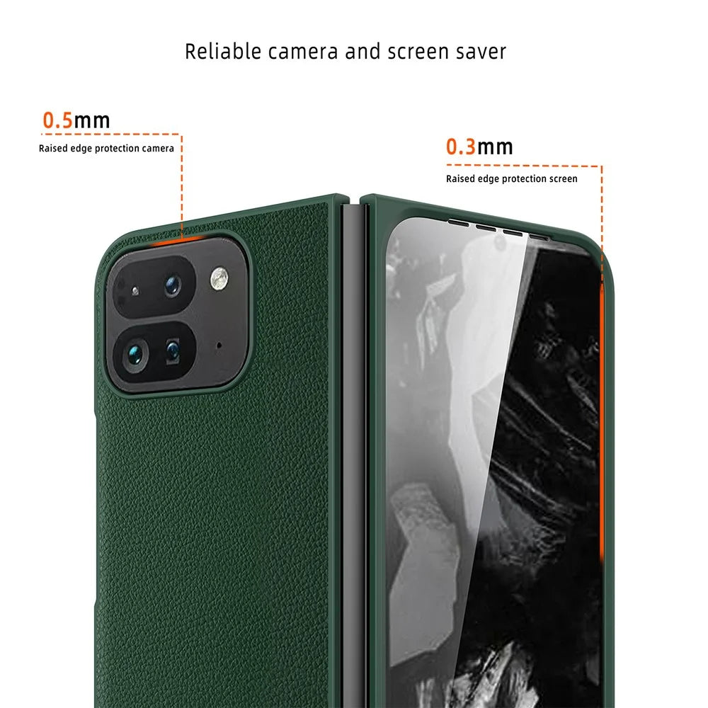For Google Pixel Fold 2 Case Litchi Texture Leather+PC Phone Cover with Tempered Glass Film - Black - 3