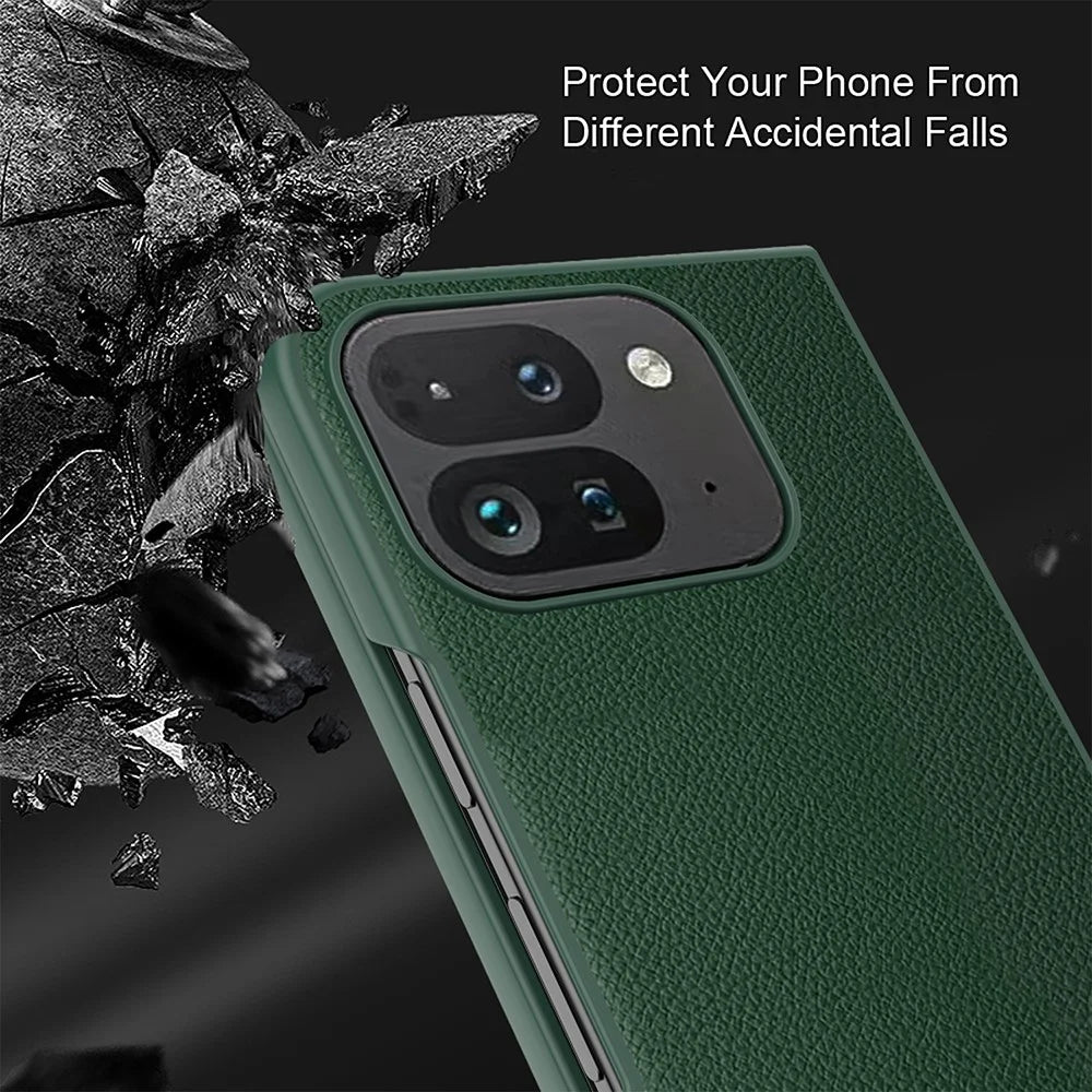For Google Pixel Fold 2 Case Litchi Texture Leather+PC Phone Cover with Tempered Glass Film - Black - 4