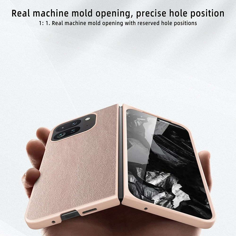 For Google Pixel Fold 2 Case Litchi Texture Leather+PC Phone Cover with Tempered Glass Film - Black - 6