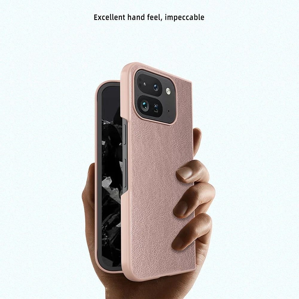 For Google Pixel Fold 2 Case Litchi Texture Leather+PC Phone Cover with Tempered Glass Film - Black - 7