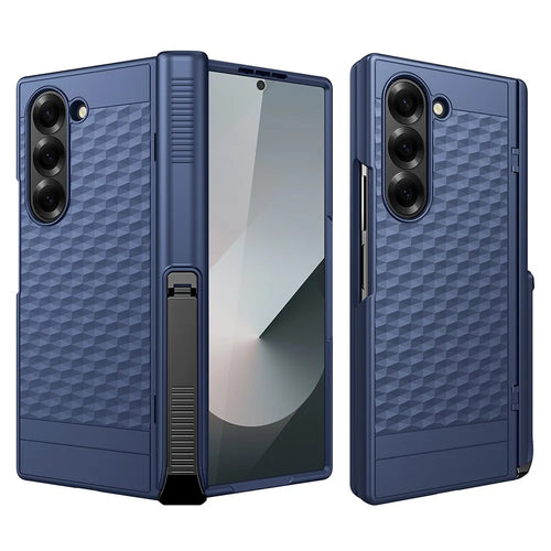 For Samsung Galaxy Z Fold6 5G Case Hinge Kickstand PC Phone Cover with Tempered Glass Film - Blue - 1
