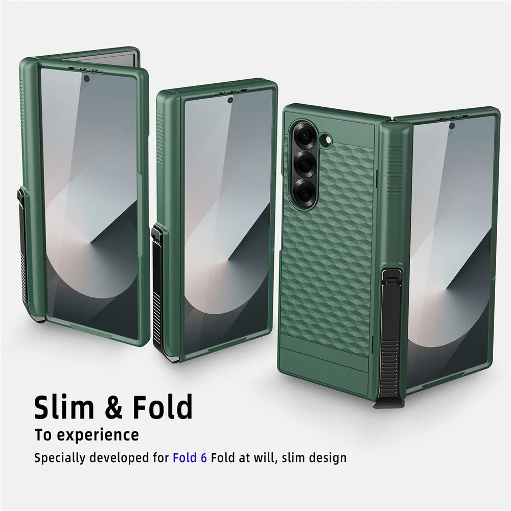 For Samsung Galaxy Z Fold6 5G Case Hinge Kickstand PC Phone Cover with Tempered Glass Film - Blue - 2
