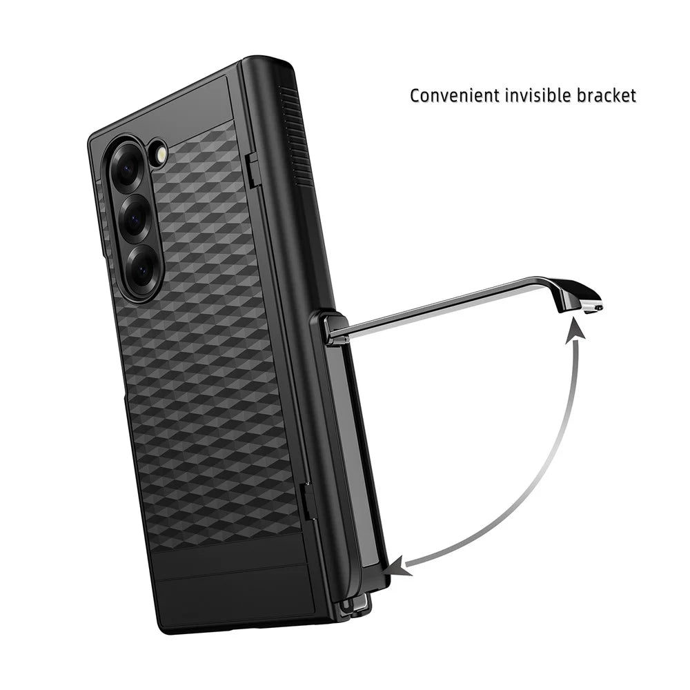 For Samsung Galaxy Z Fold6 5G Case Hinge Kickstand PC Phone Cover with Tempered Glass Film - Blue - 4
