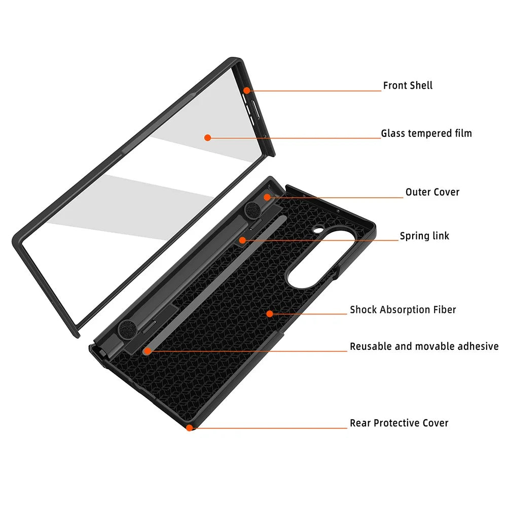 For Samsung Galaxy Z Fold6 5G Case Hinge Kickstand PC Phone Cover with Tempered Glass Film - Blue - 7
