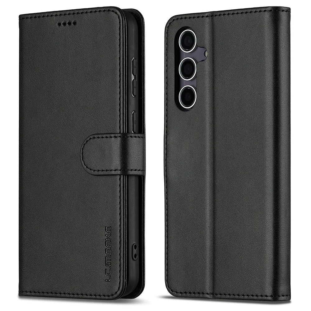 LC.IMEEKE For Samsung Galaxy A16 5G / A16 4G Case Calf Texture PU Leather Stand Wallet Phone Cover - Black - 1