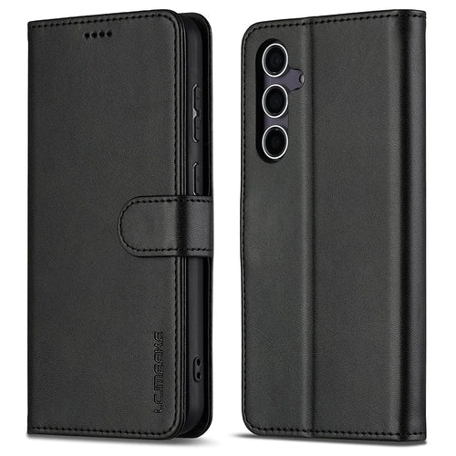 LC.IMEEKE For Samsung Galaxy A16 5G / A16 4G Case Calf Texture PU Leather Stand Wallet Phone Cover - Black - 1