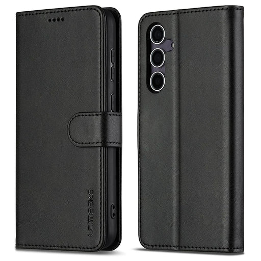 LC.IMEEKE For Samsung Galaxy A16 5G / A16 4G Case Calf Texture PU Leather Stand Wallet Phone Cover - Black - 1