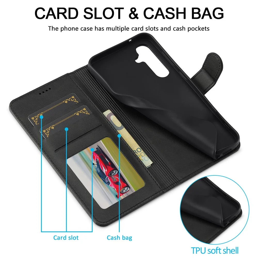 LC.IMEEKE For Samsung Galaxy A16 5G / A16 4G Case Calf Texture PU Leather Stand Wallet Phone Cover - Black - 5