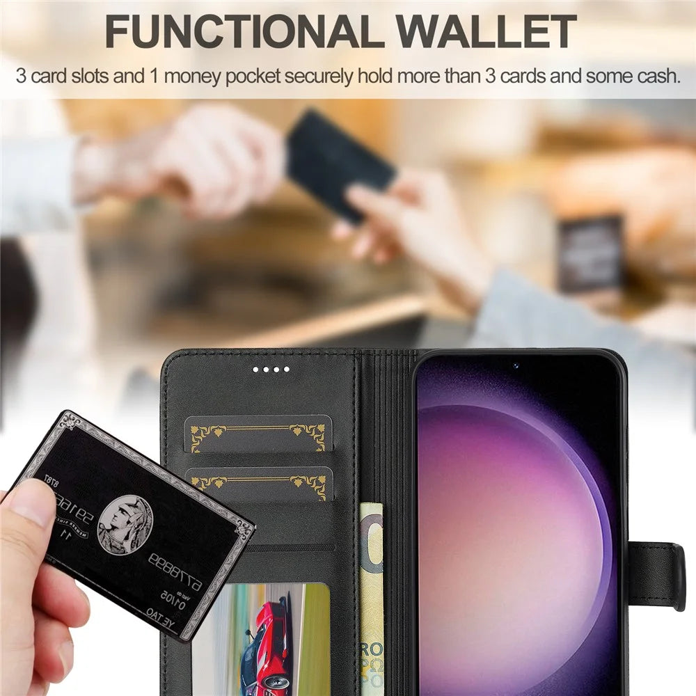 LC.IMEEKE For Samsung Galaxy A16 5G / A16 4G Case Calf Texture PU Leather Stand Wallet Phone Cover - Black - 7