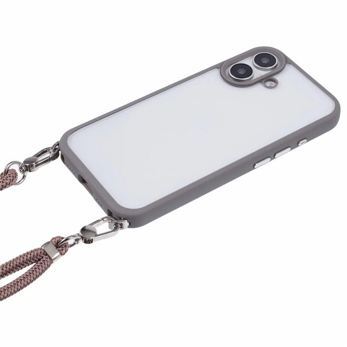 For iPhone 16 Case TPU+PC Crystal Clear Back Cover with Lanyard - Grey - 3