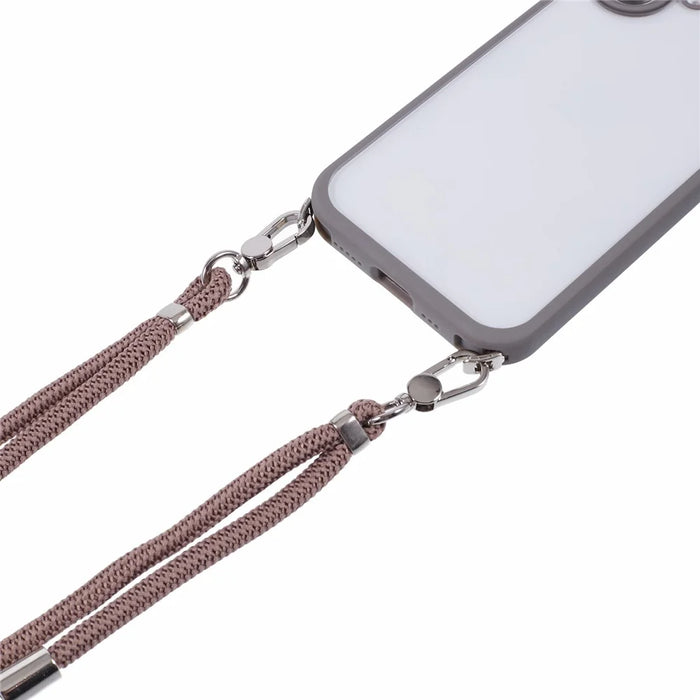 For iPhone 16 Case TPU+PC Crystal Clear Back Cover with Lanyard - Grey - 4