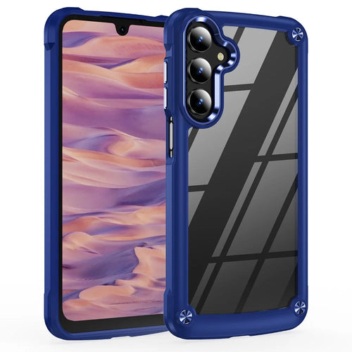 For Samsung Galaxy A16 5G / A16 4G Case Anti-Drop Alloy Lens Frame PC+TPU Phone Cover - Blue - 1