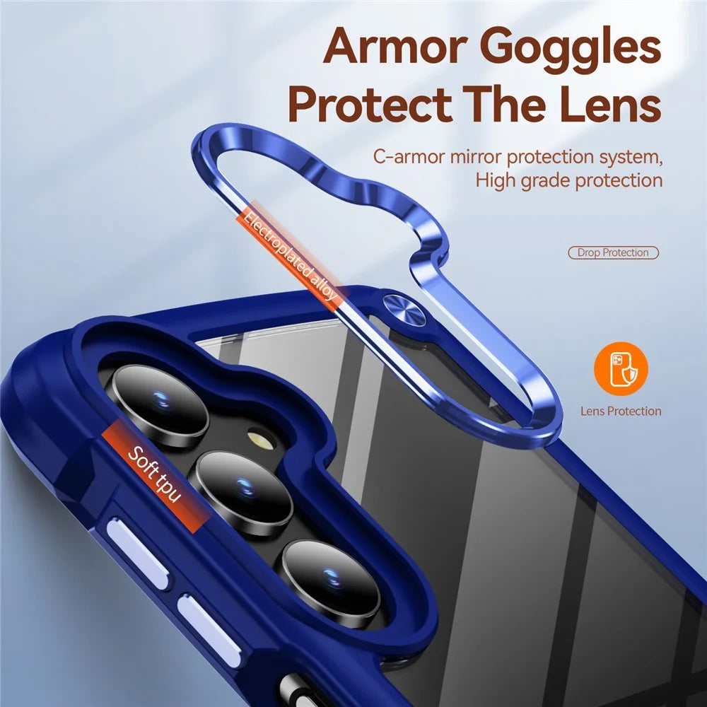For Samsung Galaxy A16 5G / A16 4G Case Anti-Drop Alloy Lens Frame PC+TPU Phone Cover - Blue - 4
