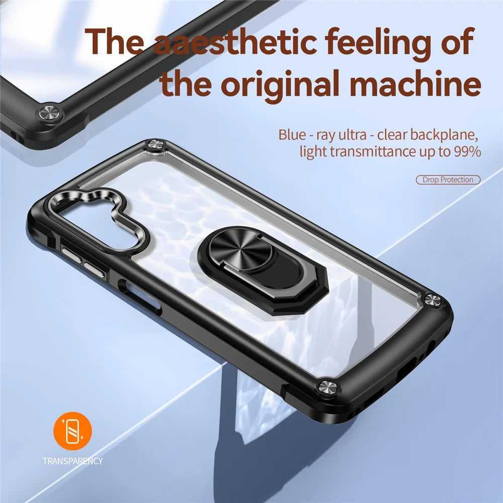 For Samsung Galaxy A16 5G / A16 4G Case Alloy Lens Frame PC + TPU Kickstand Phone Back Cover - Black - 5