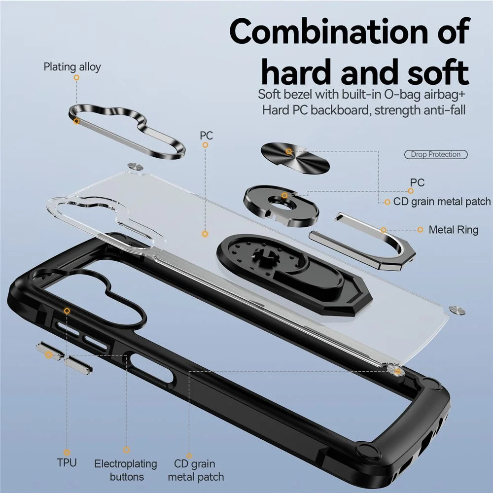 For Samsung Galaxy A16 5G / A16 4G Case Alloy Lens Frame PC + TPU Kickstand Phone Back Cover - Black - 7