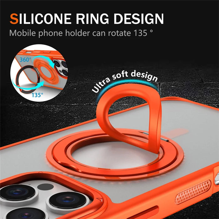 For iPhone 16 Pro Case TPU+PC Matte Backplate Phone Cover with Silicone Ring Kickstand - Orange - 2