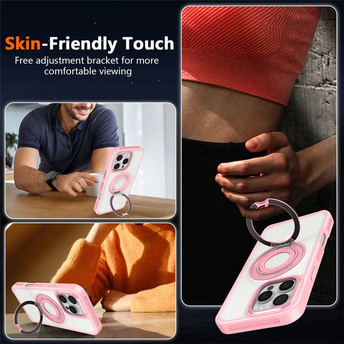 For iPhone 16 Pro Case TPU+PC Matte Backplate Phone Cover with Silicone Ring Kickstand - Orange - 3