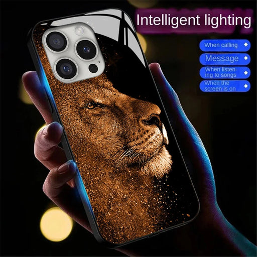 For iPhone 16 Pro Max Case Call Flash Series Pattern Printing Tempered Glass + TPU Combo Phone Case - Lion With Profile - 2