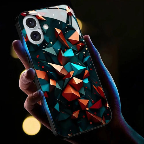 For iPhone 16 Case Call Flash Series Pattern Printing Tempered Glass + TPU Combo Phone Case - Colorful Diamond Pattern - 1
