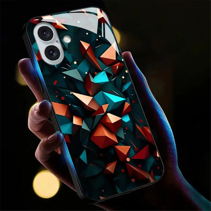For iPhone 16 Case Call Flash Series Pattern Printing Tempered Glass + TPU Combo Phone Case - Colorful Diamond Pattern - 1