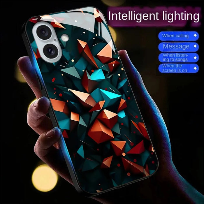 For iPhone 16 Case Call Flash Series Pattern Printing Tempered Glass + TPU Combo Phone Case - Colorful Diamond Pattern - 2