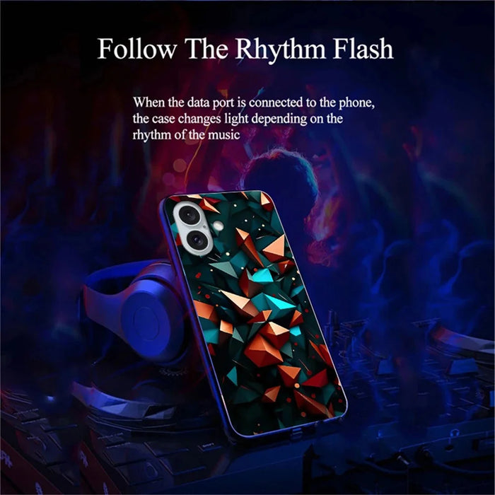 For iPhone 16 Case Call Flash Series Pattern Printing Tempered Glass + TPU Combo Phone Case - Colorful Diamond Pattern - 3
