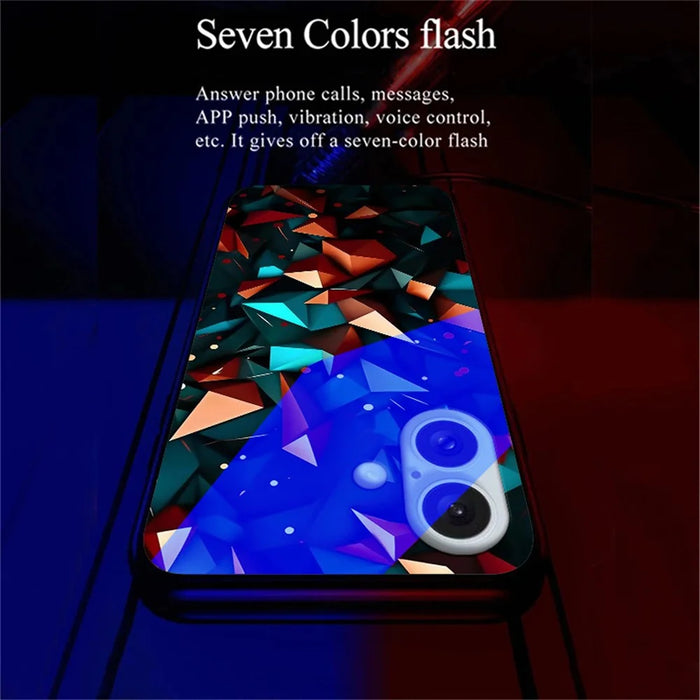 For iPhone 16 Case Call Flash Series Pattern Printing Tempered Glass + TPU Combo Phone Case - Colorful Diamond Pattern - 4
