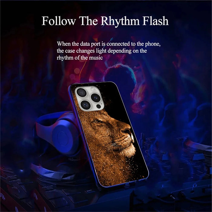 For iPhone 16 Pro Case Call Flash Series Pattern Printing Tempered Glass + TPU Combo Phone Case - Lion With Profile - 3