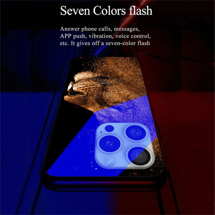For iPhone 16 Pro Case Call Flash Series Pattern Printing Tempered Glass + TPU Combo Phone Case - Lion With Profile - 4