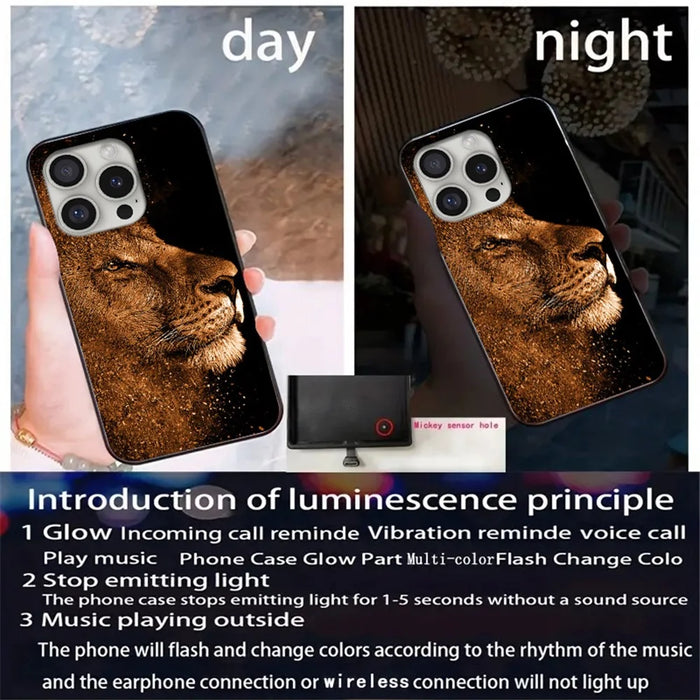 For iPhone 16 Pro Case Call Flash Series Pattern Printing Tempered Glass + TPU Combo Phone Case - Lion With Profile - 7