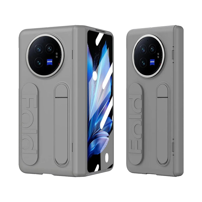 For vivo X Fold3 Case Kickstand Wristband PC Phone Cover with Tempered Glass Film - Grey - 2
