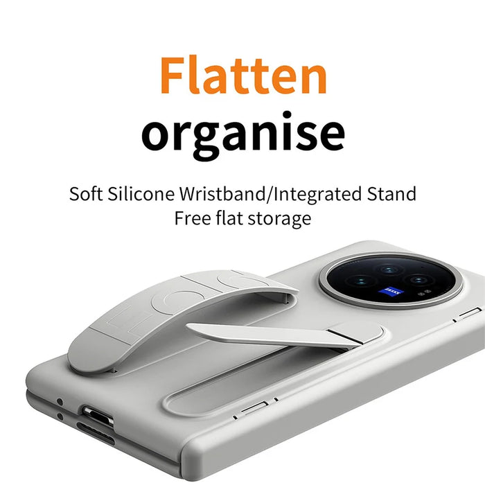 For vivo X Fold3 Case Kickstand Wristband PC Phone Cover with Tempered Glass Film - Grey - 4