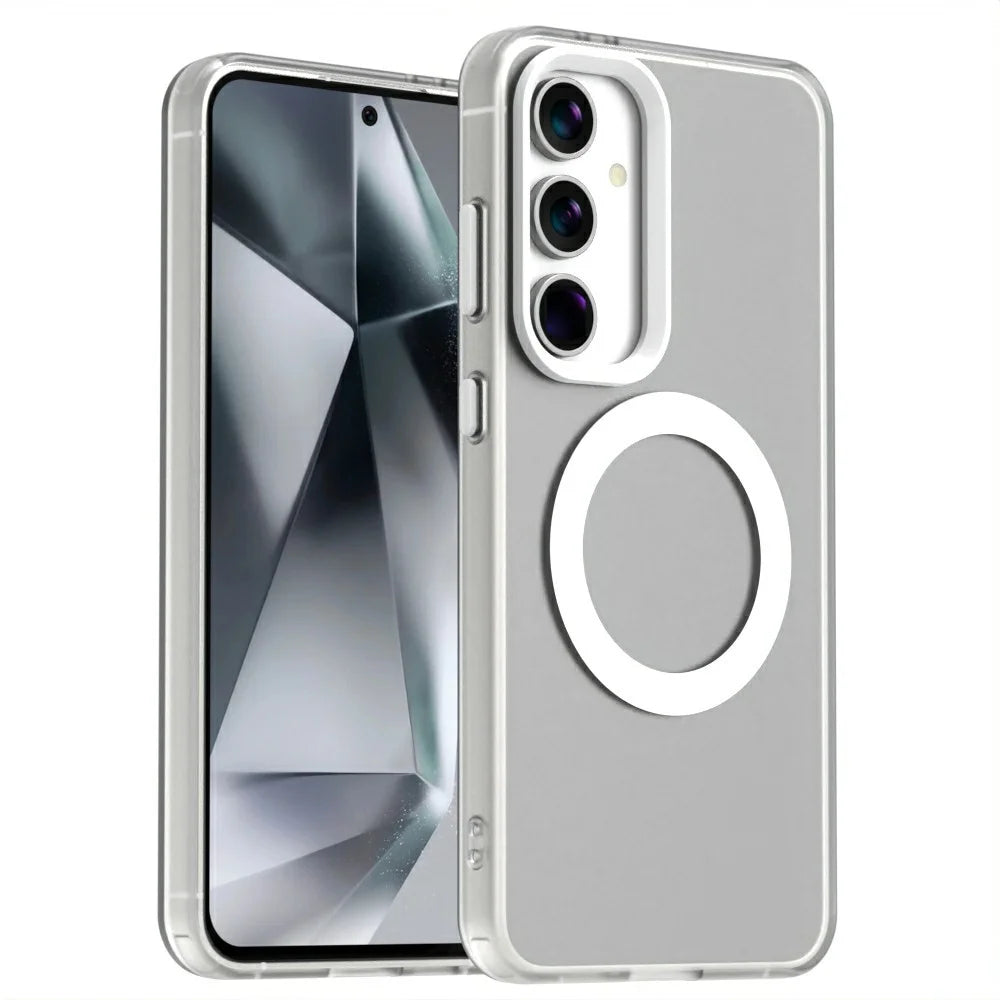 Candy Series For Samsung Galaxy S24 FE Magnetic Case PC+TPU+PET Anti-Drop Phone Cover - White - 1