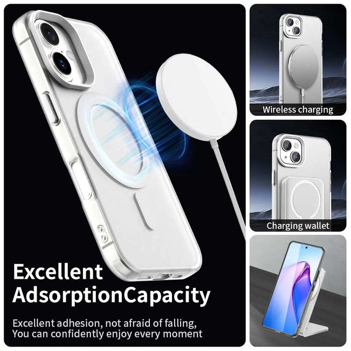 Candy Series For iPhone 16 Plus Case Compatible with MagSafe PC+TPU+PET Anti-Drop Phone Cover - White - 3