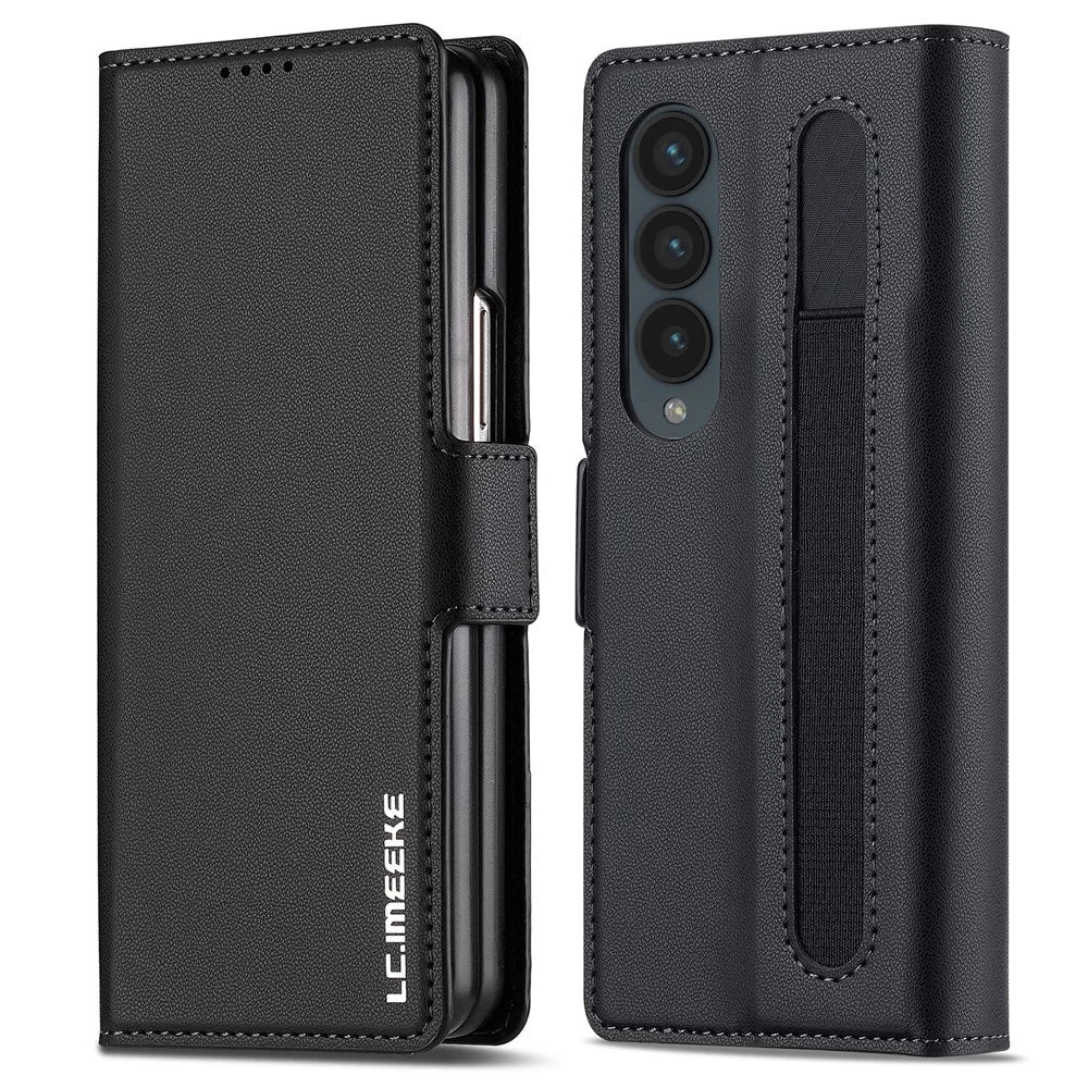 LC.IMEEKE L1 For Samsung Galaxy Z Fold3 5G Stand Case Texture PU Leather Wallet Phone Cover - Black - 1