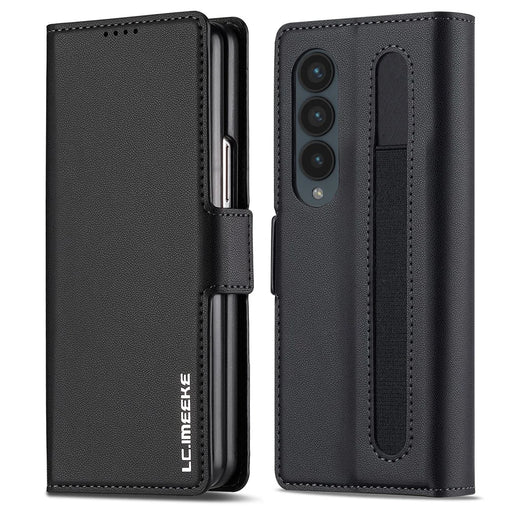 LC.IMEEKE L1 For Samsung Galaxy Z Fold3 5G Stand Case Texture PU Leather Wallet Phone Cover - Black - 1